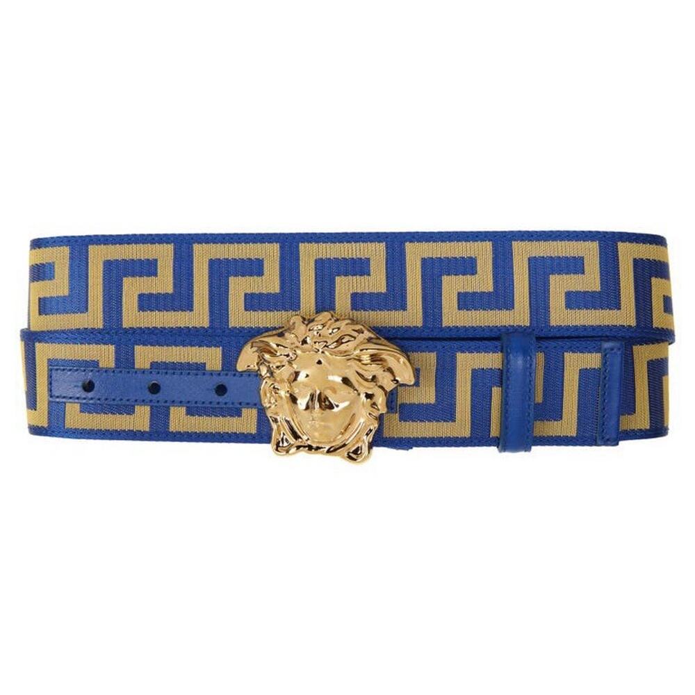 Versace La Medusa Blue Greca Greek Key Motif Gold Medusa Head 85 / 34 NWT $395